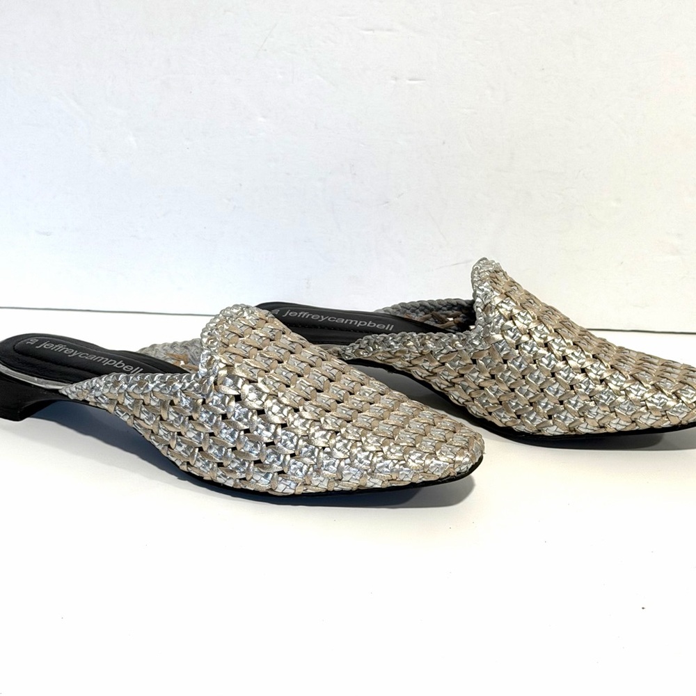 Free People Jeffrey Campbell Dolci Silver Metallic Woven Flat Mules - Picture 4 of 13